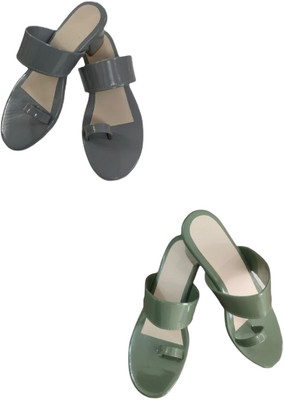 Goraiya Women Heels(Grey, Green , 7)