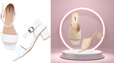 Todhwear Women Heels(Beige, White , 5)
