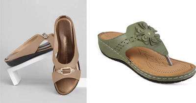 hunyza footwear Women Flats(Gold, Green , 7)