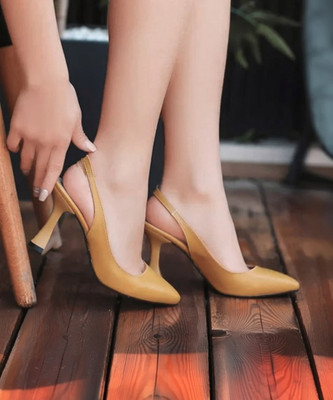 jm looks Women Heels(Tan , 4)