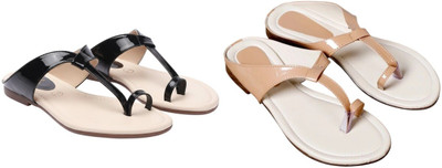 Kuhu Creations Women Flats(Black, Beige , 8)