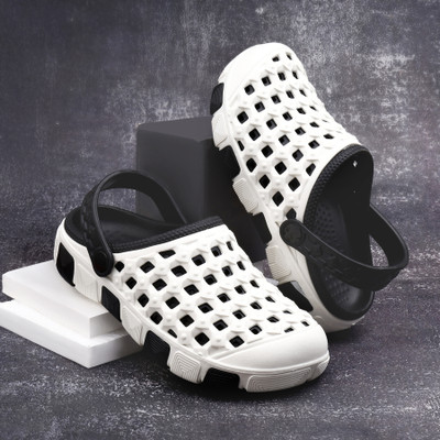SARA Men Clogs(White, Black , 7)
