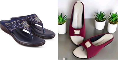 hunyza footwear Women Flats(Black, Maroon , 7)