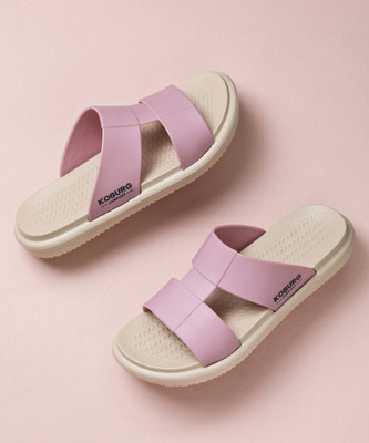 Koburg Monaco Sandal | Comfortable | Lightweight | Slide extra soft |Stylish KF-474 Women Flats(Pink, Beige , 4)