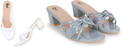 Zaif Women Heels(White, Grey , 4)