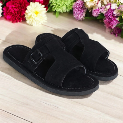 DFR Sandals for Men Ethnic Slippers Chappals Men Casual(Black , 10)