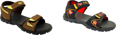 Classica Men Sandals(Brown, Black , 8)