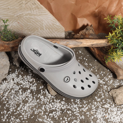 JQR FLOAT |Ultra-Soft and Comfortable Flip-Flops|Fashionable Slip-on Clogs Men Clogs(Grey, Black , 8)