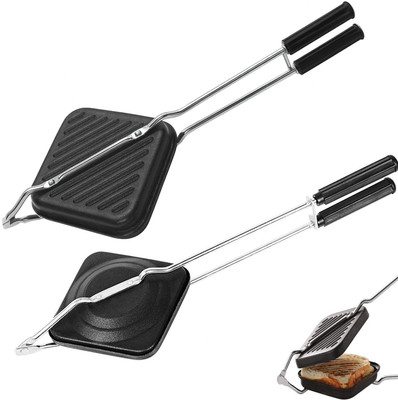 SIGNAMIO Sandwich Gas Non-Stick Aluminium - Compatibility with Gas Stoves Pack of 2 Toast, Grill(Black)