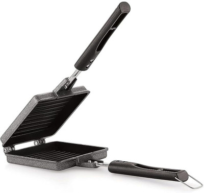 RECTITUDE Double Side Non-Stick Gas Sandwich Grill Pan Use Compatibility with Gas Toast(Black)