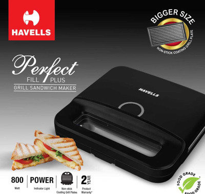 HAVELLS by HAVELLS Perfect Fill Plus 2 Slice Grill Sandwich Maker FOOD GRADE NON-STICK COATING Grill(Black)