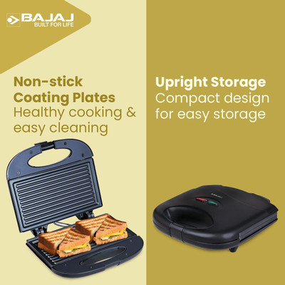 BAJAJ by Bajaj New SWX 6 ! 2-Slice Sandwich Grill Toaster | Non-Stick Coating ! Clip Handle Grill(Black)