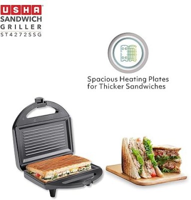 USHA by Usha 750 W : Non-Stick Food Grade Material Sandwich Griller (Stainless Steel) Open Grill(Black, STEEL)