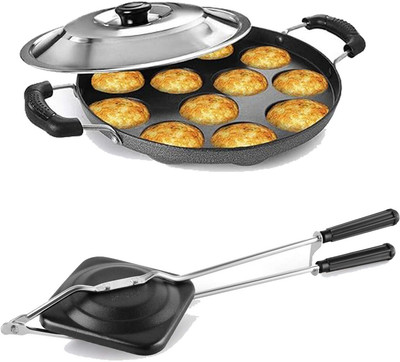 HM EVOTEK Non-electric Sandwich Maker | 2 Side Handle Appam Patra / Appam pan with Lid K5 0 W Pop Up Toaster(Black)