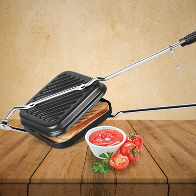 RBGIIT Grilled Sandwich Maker for Gas Stove Non Stick Toaster for Home Kitchen Use Grill(Black)
