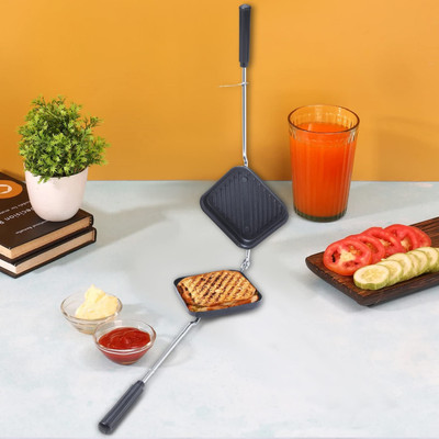 RBGIIT Gas Stove Grilled Sandwich Maker Non Stick Toaster for Home and Street Use Grill(Black)
