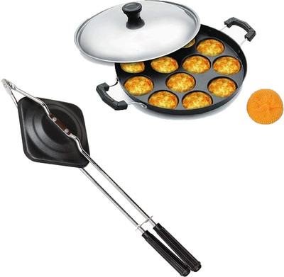 HM EVOTEK Non-Stick Appam Patra with Stainless Steel Lid, Sandwich Toaster with Spatter K7 0 W Pop Up Toaster(Black)
