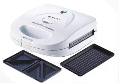 BAJAJ Sandwich & Grill Maker (White, 270100) 700 Watt Toast, Grill (White)