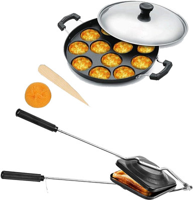 HM EVOTEK Non-Stick Appam Patra with Stainless Steel Lid, Sandwich Toaster with Spatter K4 0 W Pop Up Toaster(Black)