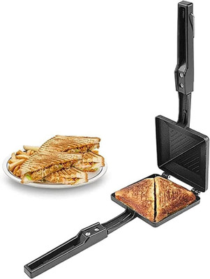 Sambhuya 2-Cut Gas Sandwich Toaster | Non-Stick Aluminium | Gas Stove Compatible Toast(Black)