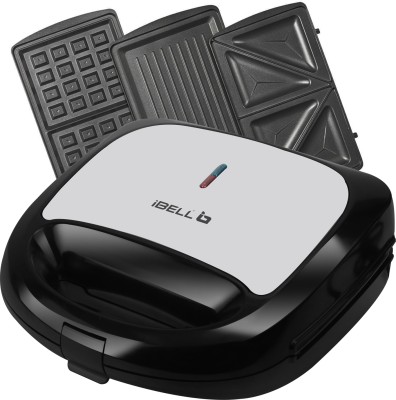 iBELL SM1301 Sandwich Maker 3 in 1, Detachable Plates for Toast, Waffle, Grill, 750W Toast, Grill, Waffle(Black)