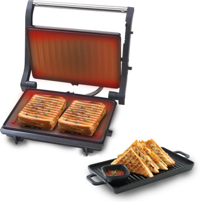 LIBRA by Libra Sandwich Maker grill toast with Floating Hinges, 1000 Watts Panini Open Grill(Stainless Steel and Black)