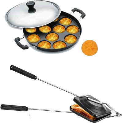 HM EVOTEK Appam Patra Maker, Litti Maker Gas Stove Compatible Regular Sandwich Maker K6 Toast(Grey)
