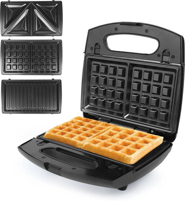 MILTON by Milton Royal X 3 in 1 Electric Sandwich Maker 850W Bread Toaster Detachable Plate Waffle, Grill, Toast(Black)