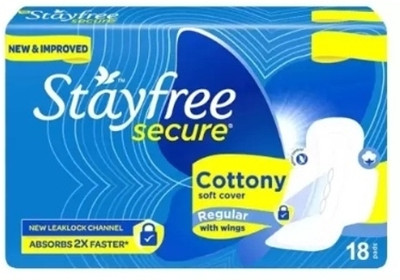 STAYFREE Secure Cottony soft cover Regular with wings sanitary pads 18 napkins Sanitary Pad(Pack of 18)