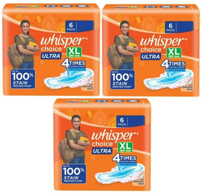 Whisper Choice ULTRA XL 280mm - 6+6+6 Pcs Sanitary Pad(Pack of 3)