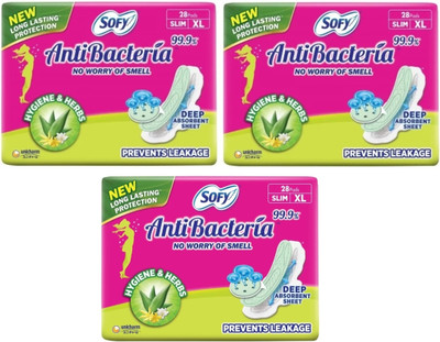 SOFY Anti Bacteria Extra Long XL - 28+28+28 Counts ( Pack Of 3 ) Sanitary Pad(Pack of 3)