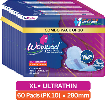 Wowpad Ultra Thin with Anion Chip, Super Absorbent & Leak-Proof for Heavy Flow | XL Sanitary Pad(Pack of 60)