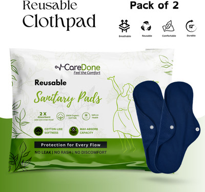CareDone Navy EcoComfort Reusable Cloth Pads – Soft, Absorbent, Eco-Friendly Protection Sanitary Pad(Pack of 2)