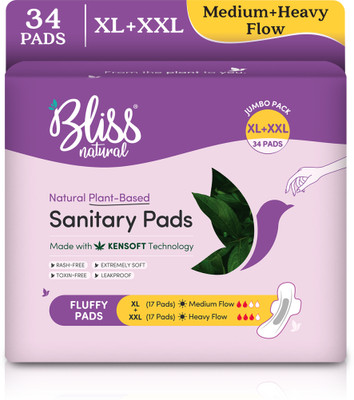 BlissNatural Day & Night | 17 XL + 17 XXL | Value Pack | Rash-Free Sanitary Pad(Pack of 34)