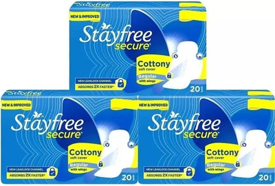 STAYFREE Secure Cottony soft cover Regular - 20+20+20 Pads napkins Sanitary Pad(Pack of 3)