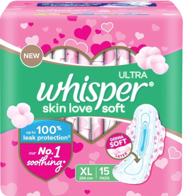 Whisper Ultra Skinlove Soft XL+ Thin Pads for Women, no irritation sanitary pads Sanitary Pad(Pack of 15)