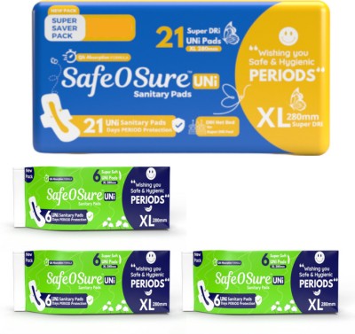 SafeOSure 280MM Super Saver Dri Feel + Super Uni Pads Combo (1+3Pack) 39Pads Sanitary Pad(Pack of 4)