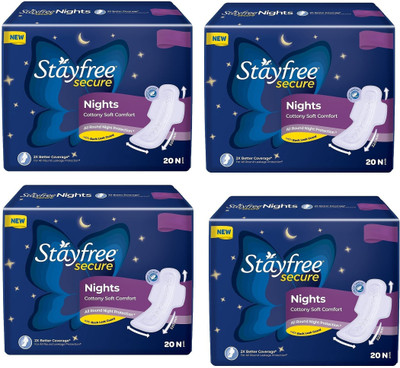 STAYFREE Secure Nights Sanitary Pad (Pack of 20+20+20+20) Sanitary Pad Sanitary Pad(Pack of 80)