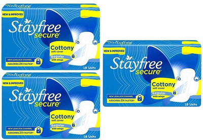 STAYFREE secure Cottony soft cover Regular - 18x3 Sanitary Pad(Pack of 3)