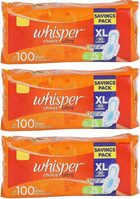 Whisper Choice XL 280mm - 20+20+20 Pads Sanitary Pad(Pack of 3)