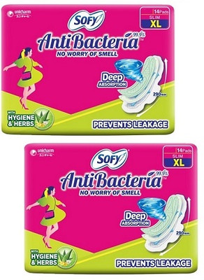 SOFY AntiBacteria 14+14 SLIM Pads 290mm with Deep Absorption Sanitary Pad(Pack of 28)