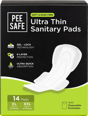 Pee Safe Ultra Thin Sanitary Pads For Women (8 XL + 6 XXL) Dual Wings Rash Free Periods Sanitary Pad(Pack of 14)