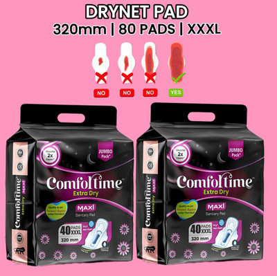comfortime Extra dry, XXXL(80 PADS, 320mm) combo & pack of-2, periode pads Sanitary Pad(Pack of 80)
