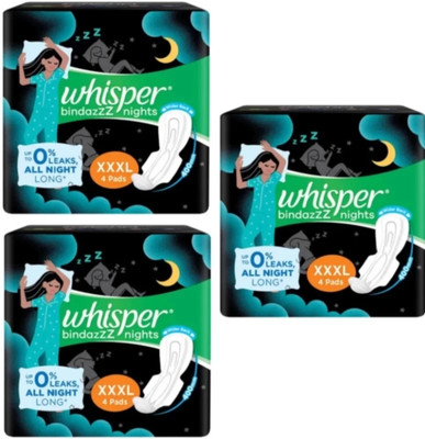 Whisper bindazzz nights XXXL 400 mm 4+4+4 Pcs (Pack of 3) Sanitary Pad(Pack of 3)