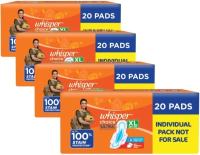 Whisper choice ULTRA 280mm XL ( 20+20+20+20 pad ) Sanitary Pad(Pack of 4)