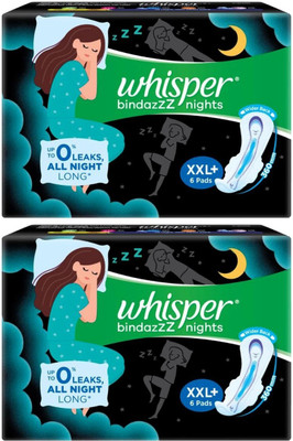 Whisper bindazzZ nights XXL+ 360 mm - 6x2 Pcs Sanitary Pad(Pack of 2)