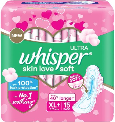 Whisper ULTRA SKIN LOVE SOFT XL+ , COTTONY SOFT Sanitary Pad(Pack of 15)