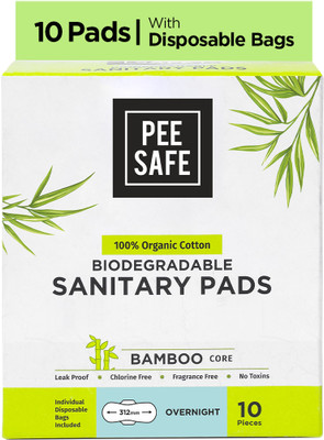Pee Safe Organic Cotton Ultra Thin Biodegradable Overnight Sanitary Pad(Pack of 10)