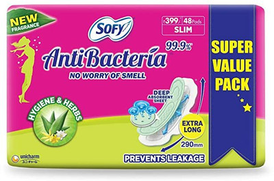 SOFY Anti Bacteria Extra Long Sanitary Pads - Slim Sanitary Pad(Pack of 48)