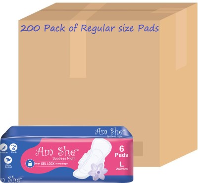 Am She Combo of 200 Regular Napkins with Gel Lock Technology | Women/Ladies Sanitary Pad(Pack of 1200)